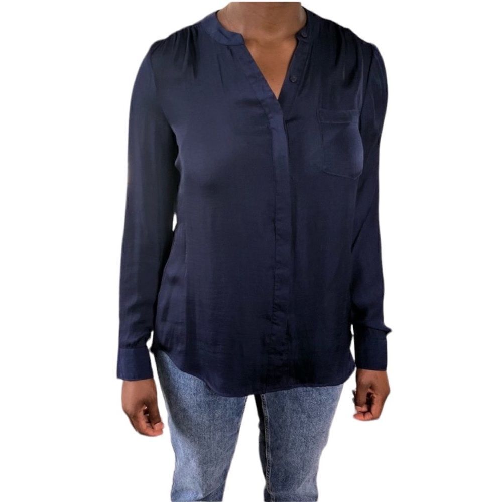 2/$30 Apt.9 Navy Satin Button Up Blouse, M